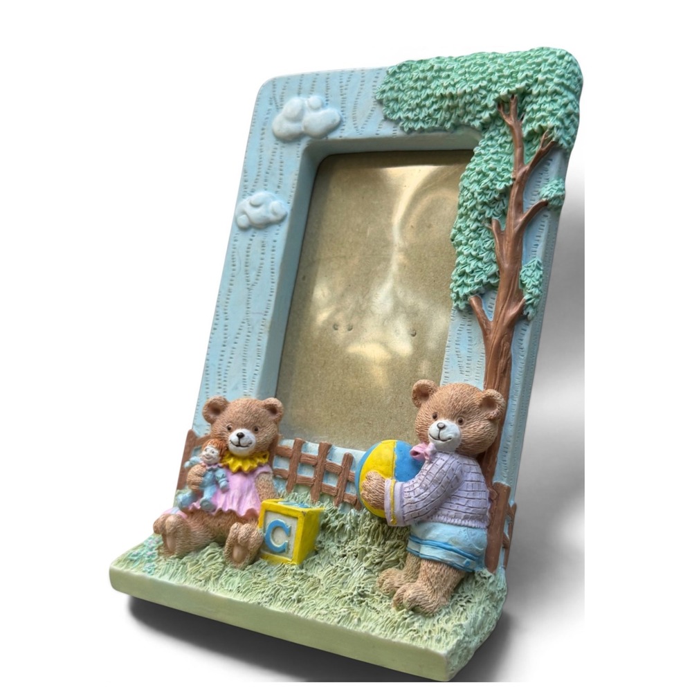 Vintage 1990s Figi Graphics 3D Resin Teddy Bear Nursery Photo Frame